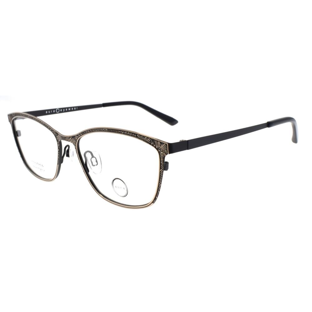 Aura Eyewear Eden Women's Eyeglasses Frames 52-18-135 Black Gold Hypoallergenic